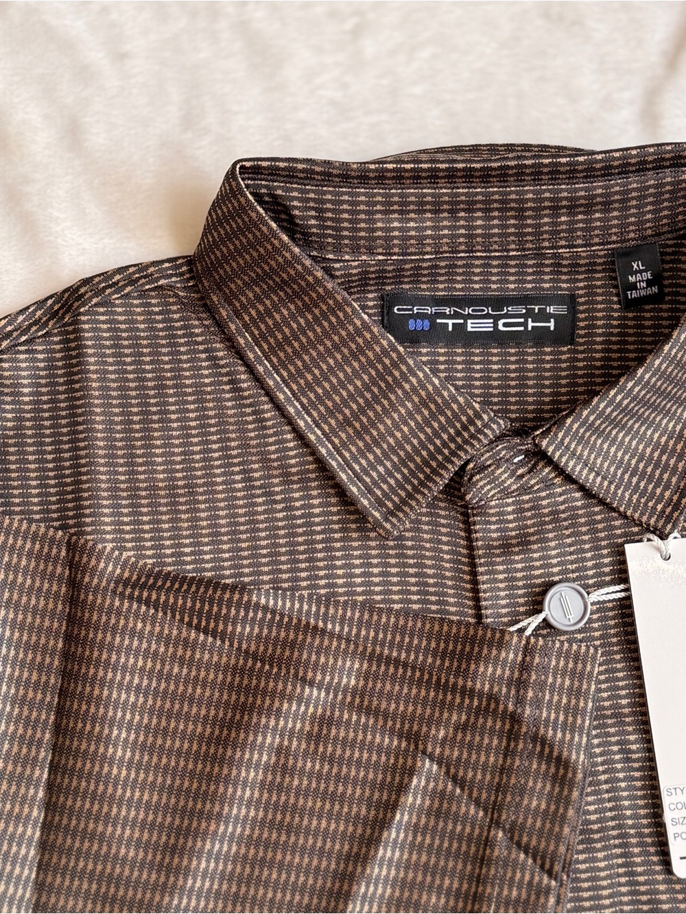 Carnoustie Tech Men's Brown Micro-Check Polo - Picture 2 of 3